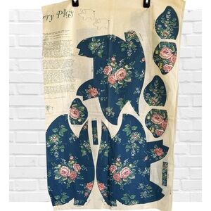 Vintage Floral Roses Stuffie Pig Fabric Panel 3D Pillow Cottagecore Grandma Core